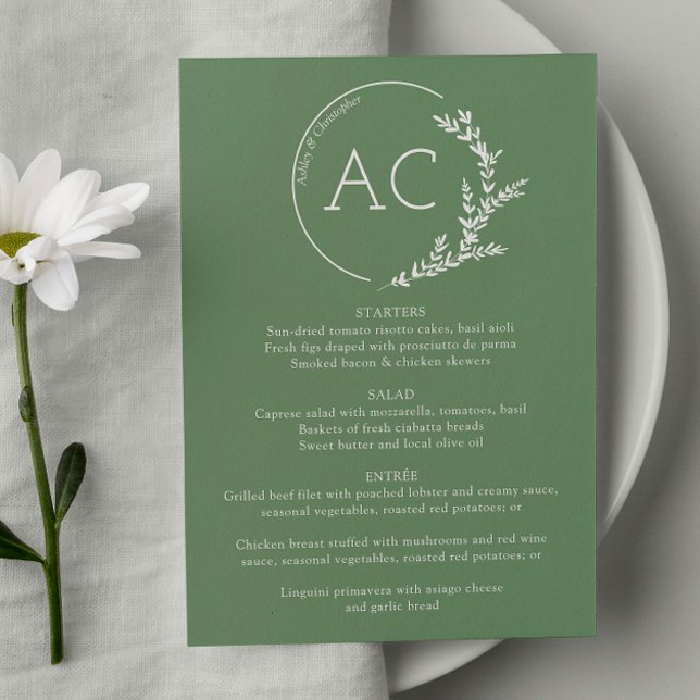 Modern Foliage Frame Muted Green Wedding Reception Menu (Creator Uploaded)