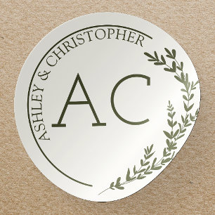 Modern Foliage Frame Olive Green Wedding Classic Round Sticker
