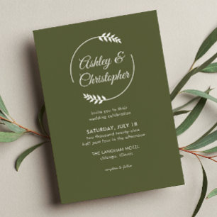 Modern Foliage Frame Olive Green Wedding Invitation