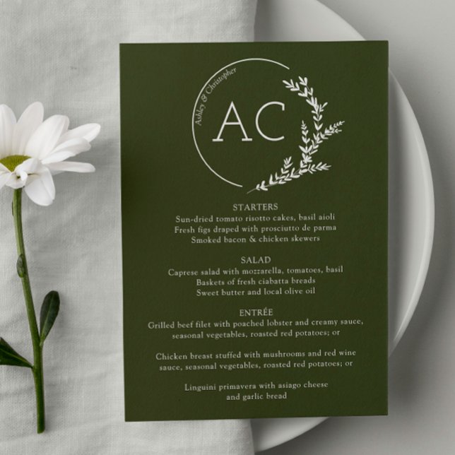 Modern Foliage Frame Olive Green Wedding Reception Menu (Creator Uploaded)