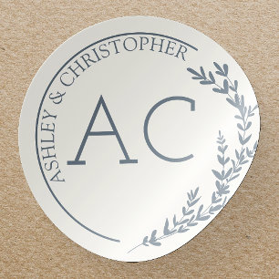 Modern Foliage Frame Slate Gray Wedding Classic Round Sticker