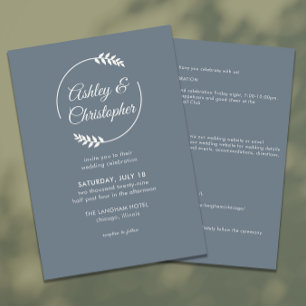 Modern Foliage Frame Slate Grey All-in-One Wedding Invitation