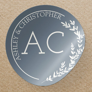 Modern Foliage Frame Slate Grey Wedding Classic Round Sticker