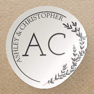 Modern Foliage Frame Soft White Wedding Classic Round Sticker