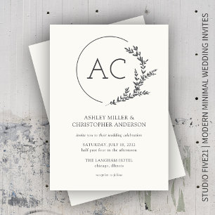 Modern Foliage Frame Soft White Wedding Invitation