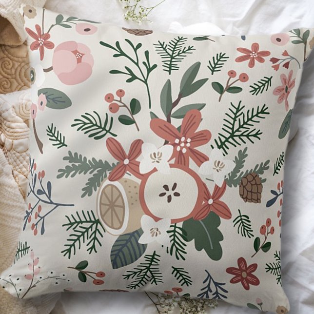 Modern Foliage Holiday Pattern Throw Pillow (Creator Uploaded)