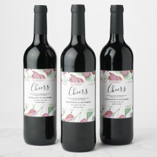 Modern Foliage Watercolor Burgundy Leaves Wedding Wine Label
