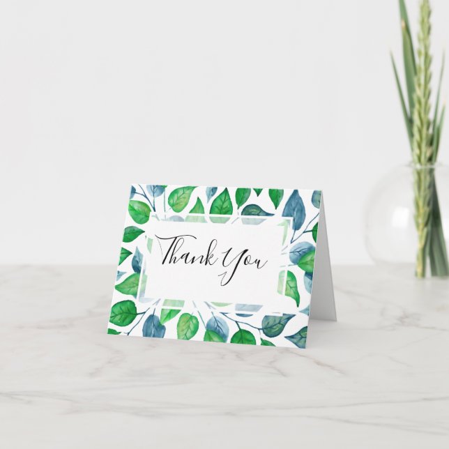 Modern Foliage Watercolor Greenery Leaf Wedding Thank You Card (Front)