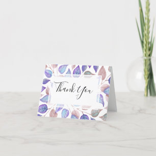 Modern Foliage Watercolor Purple Leaves Wedding Thank You Card