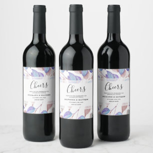 Modern Foliage Watercolor Purple Leaves Wedding Wine Label