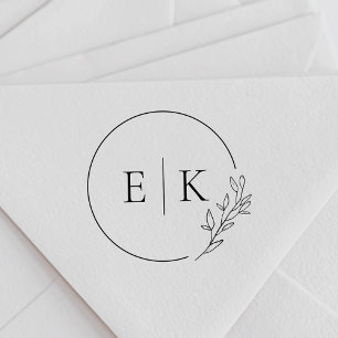 Modern Foliage Wedding Monogram Self-inking Stamp