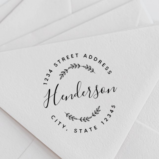 Modern Foliage Wedding Round Return Address Self-inking Stamp (Creator Uploaded)