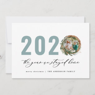 Modern foliage wreath 2020 stayed home holiday card