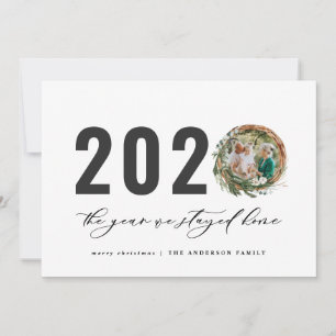 Modern foliage wreath 2020 stayed home holiday card