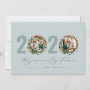 Modern foliage wreath 2020 stayed home holiday card