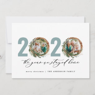 Modern foliage wreath 2020 stayed home holiday card