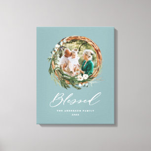 Modern foliage wreath stylish blessed script canvas print