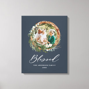 Modern foliage wreath stylish blessed script canvas print