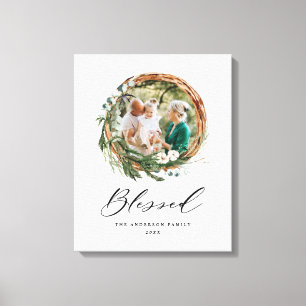 Modern foliage wreath stylish blessed script canvas print