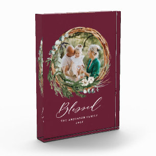 Modern foliage wreath stylish blessed script photo block