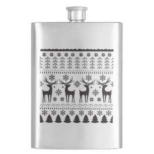 Modern Folk Art Christmas Reindeer Hip Flask