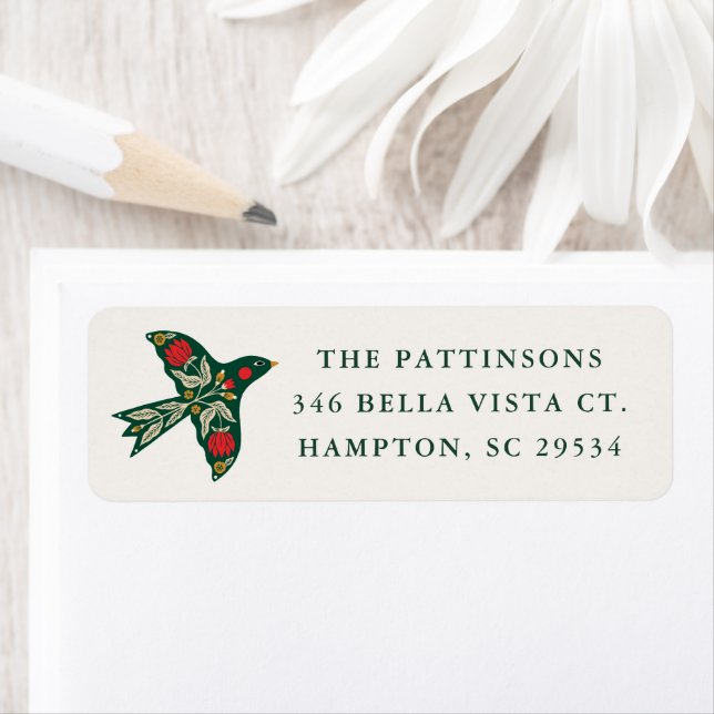 Modern Folk Art Floral Bird Winter Address (Insitu)