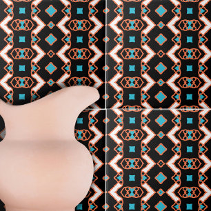 Modern Folk Black Symmetrical Geometric Pattern Tile