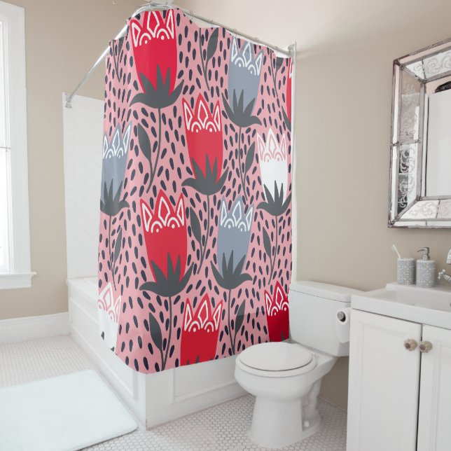 Modern Folk Flower Pink Grey White Country  (In Situ)