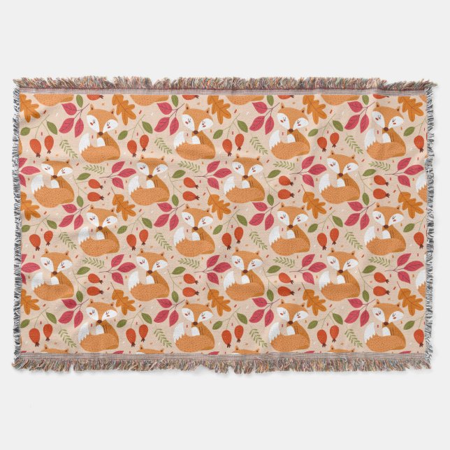 Modern Folk Foxes Throw Blanket (Front)