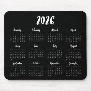 Modern font 2026 Black calendar Mouse Pad