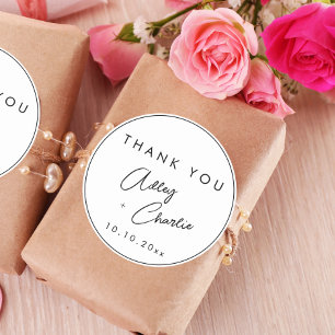 Modern Font Black & White Wedding Thank You Favour Classic Round Sticker