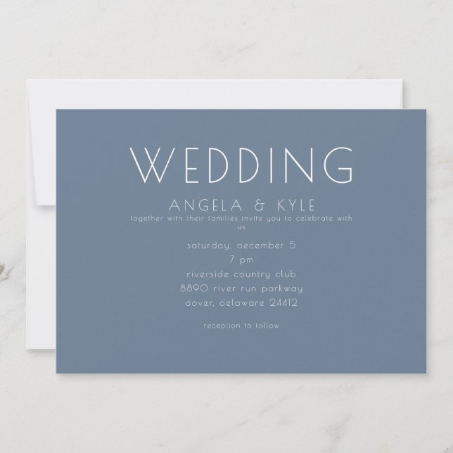 Modern Font Periwinkle Horizontal Wedding Invitation (Front)
