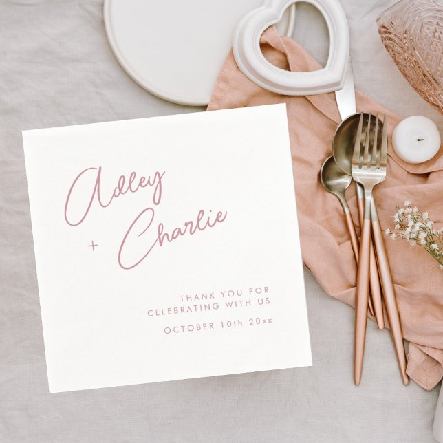 Modern Font Rose Gold Thank You Wedding Napkins (Creator Uploaded)