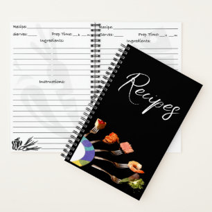 Modern Food on Forks Recipe Spiral Notebook