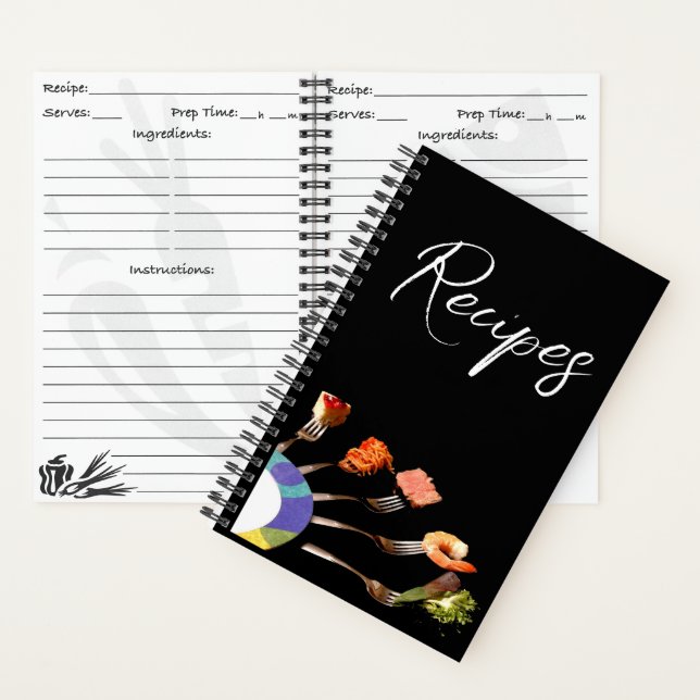 Modern Food on Forks Recipe Spiral Notebook (Inside)