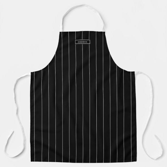 Modern Foodie Black Bistro Stripe Pattern Apron (Front)