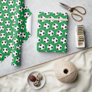 Modern Football Soccer Boy Birthday Kids Green Wrapping Paper