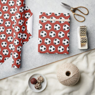 Modern Football Soccer Boy Birthday Kids Red Wrapping Paper