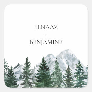 Modern Forest and Mountain landscape Wedding Square Sticker