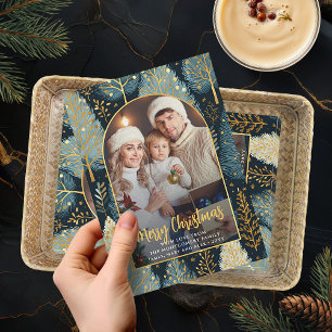 Modern Forest Custom Christmas Photo Arch Holiday Card
