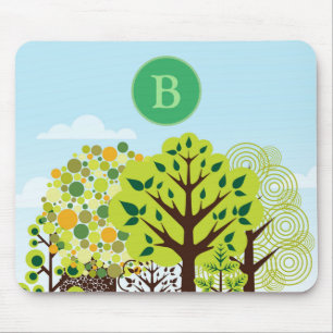 Modern Forest Garden Art Green Nature Monogram Mouse Pad