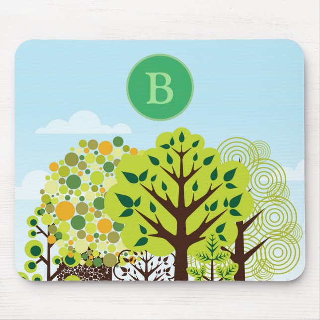 Modern Forest Garden Art Green Nature Monogram Mouse Pad (Front)