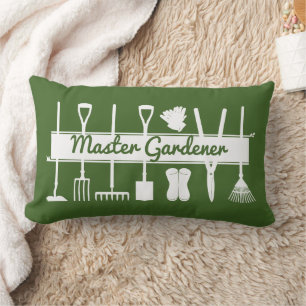Modern Forest Green and White Master Gardener Lumbar Pillow