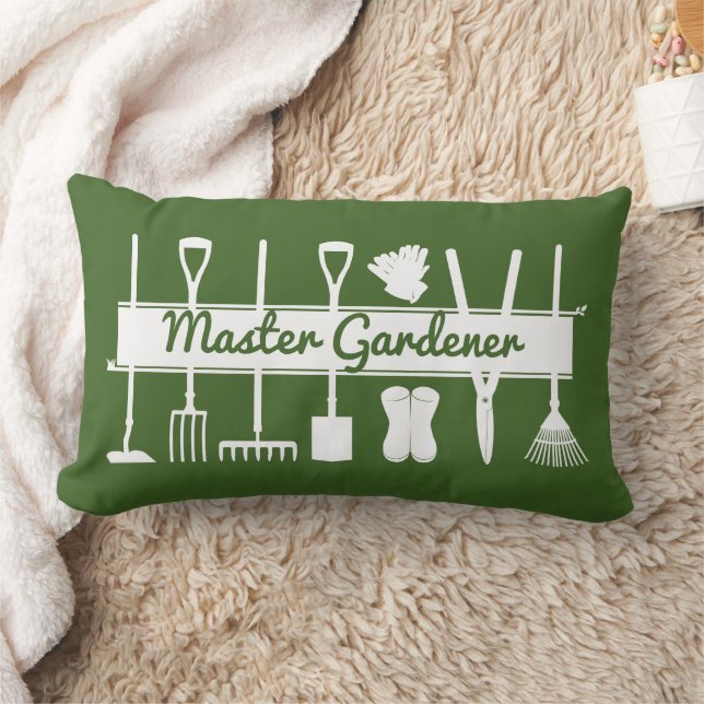 Modern Forest Green and White Master Gardener Lumbar Pillow (Blanket)