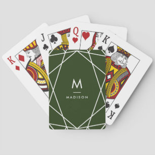 Modern Forest Green and White   Monogram Playing Cards
