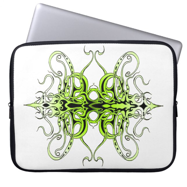 Modern Forest Green Celtic-Inspired Tribal Tattoo  Laptop Sleeve (Front)