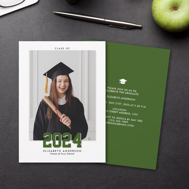 Modern Forest Green Class of 2024 Graduation Photo Announcement (Creator Uploaded)