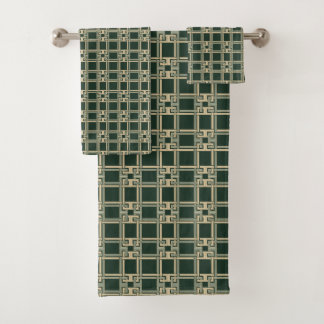 Modern Forest Green Greek Key Geometric Bathroom Bath Towel Set