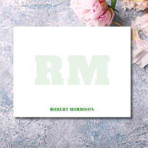 Modern Forest Green Monogram Stationery Note Card