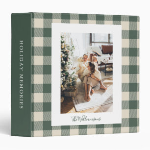 Modern Forest Green Plaid Rustic Photo Christmas Binder